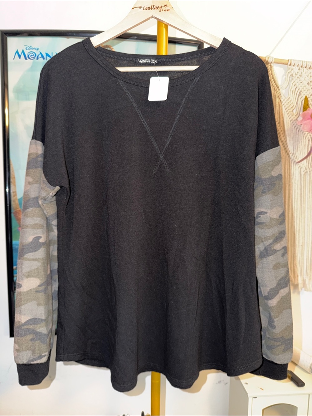 HEIMISH USA Black long sleeve with Camo Sleeve Accents